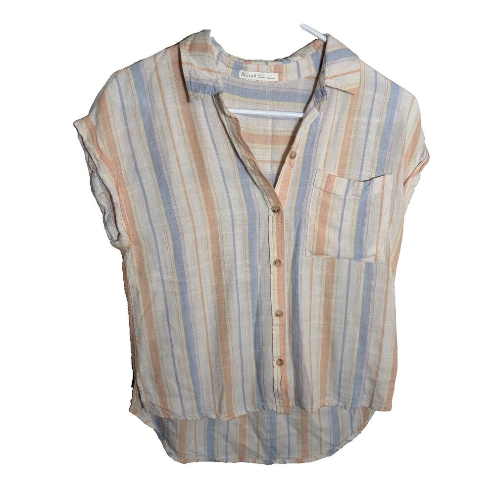 Becool Shirt Women's Small Pastel Button Up Short Sleeve Pocket Collared
